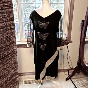 Black formal dress with silver butterflies NWT